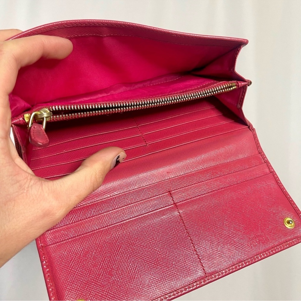 Prada | womens large hot pink saffiano leather flap snap-button closure wallet - Picture 10 of 10
